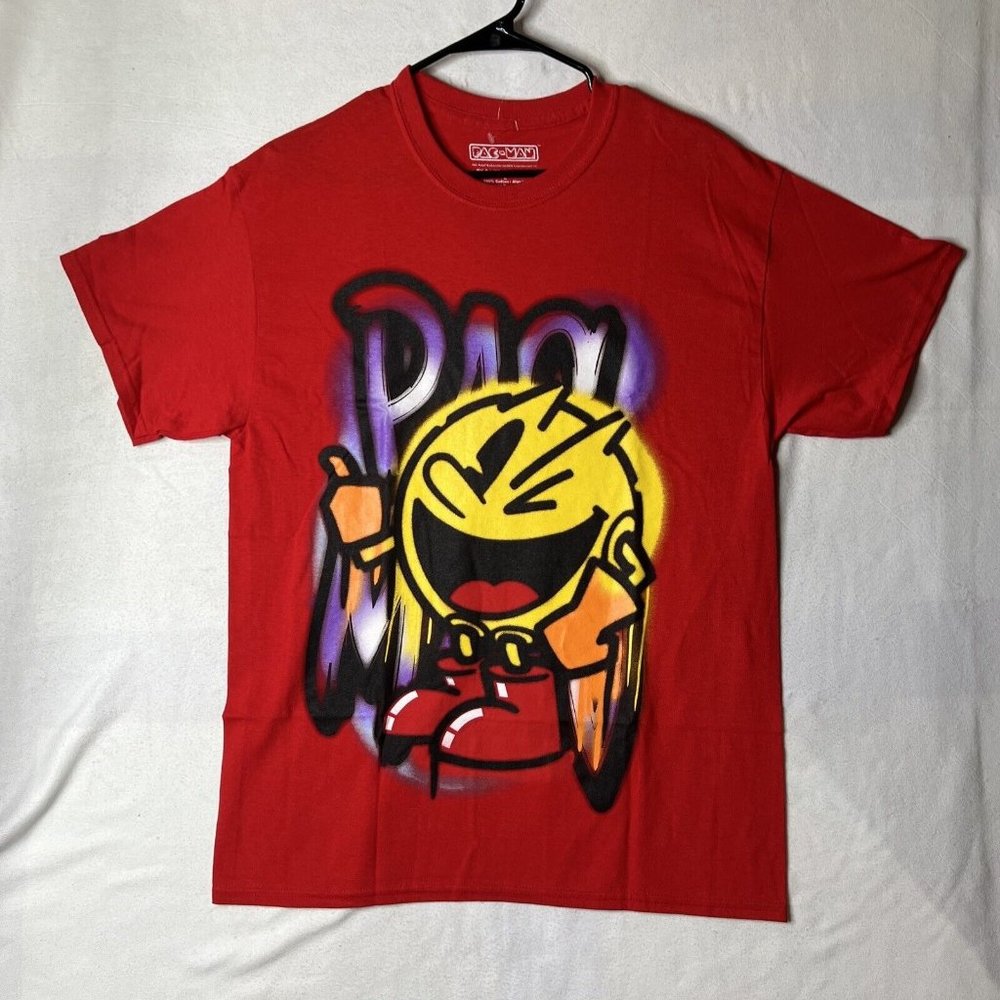 Pac-Man Airbrush Print Red Tee-Shirt Men's Size L